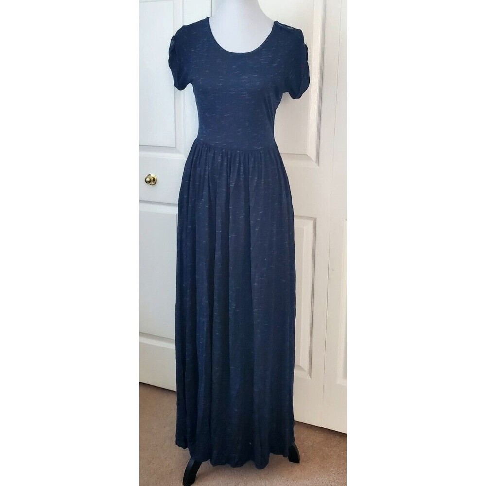 Matilda Jane Deep Water Blue T Shirt Maxi Dress Sz S Short Roll Tab Sleeve Dress